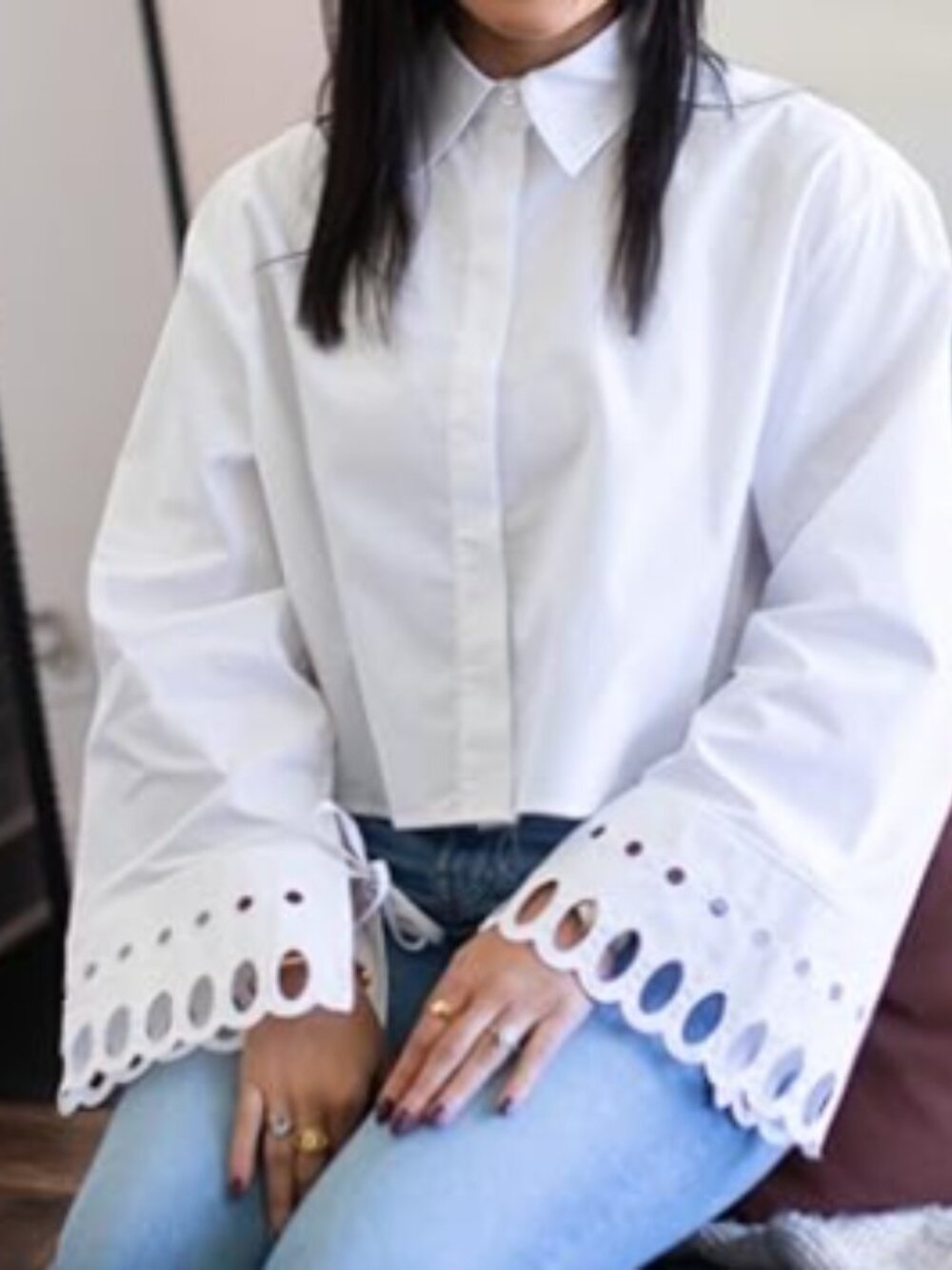 Zara Cutout Sleeve Cropped Blouse — White